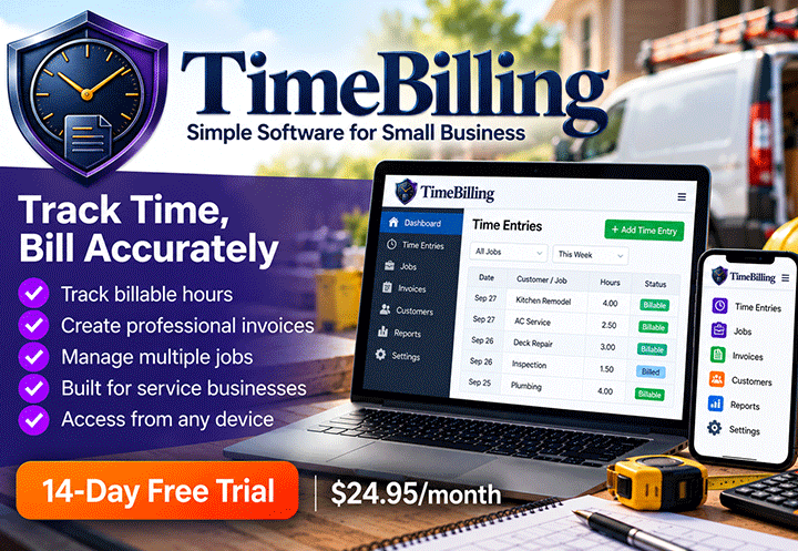 TimeBilling software for tracking billable hours, jobs and customer invoicing