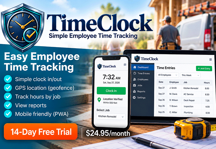 TimeClock employee time tracking software with GPS job location verification