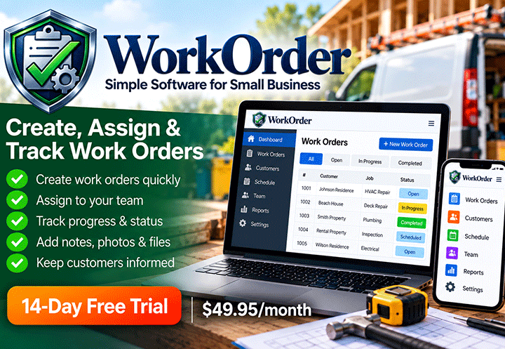 WorkOrder software for creating, assigning and tracking service work orders