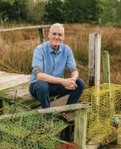 Historian David Cecelski at a North Carolina coastal dock with oyster cages